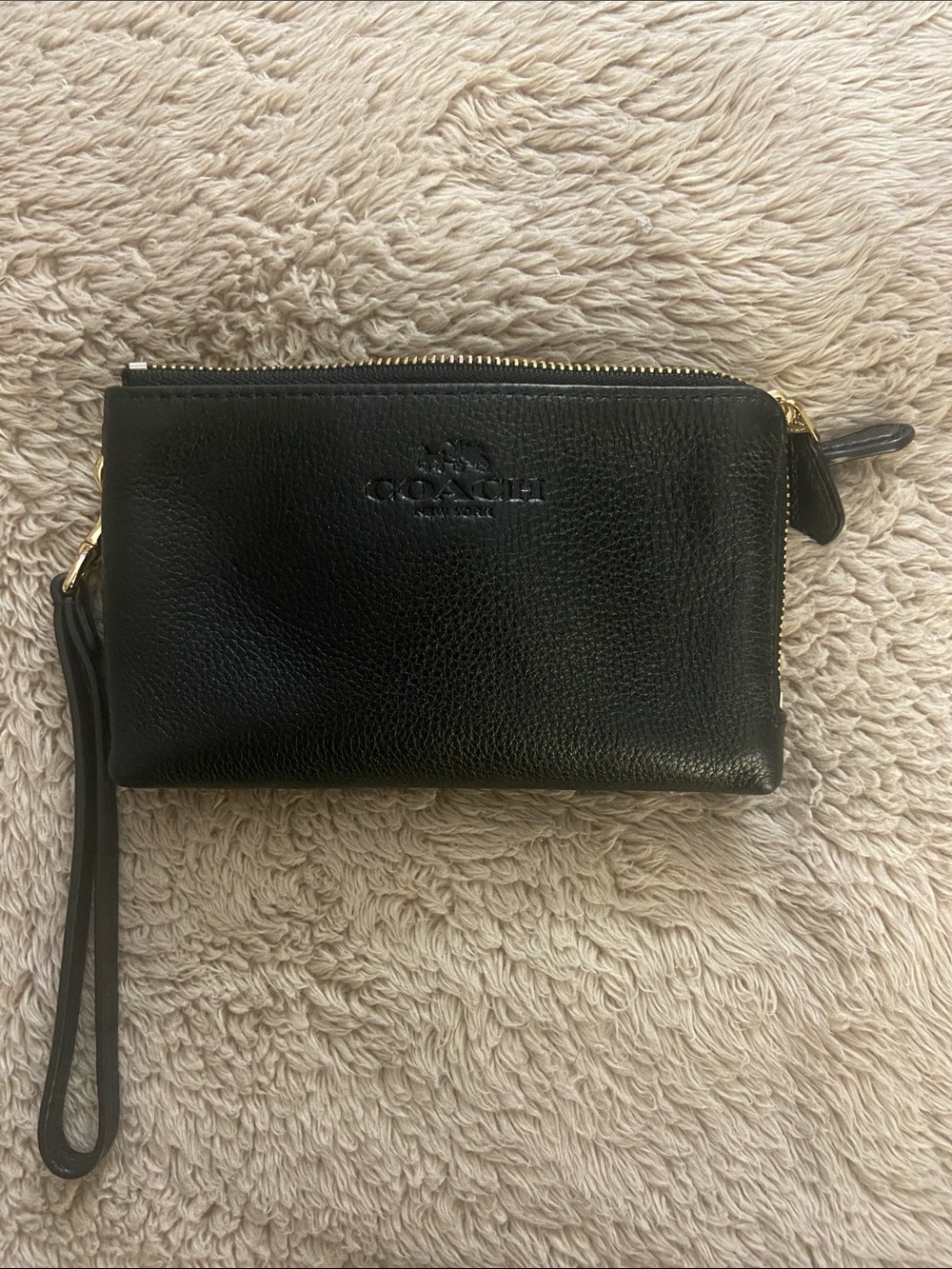 Coach Black Pebbled Leather Double Zipper Wristlet Clutch